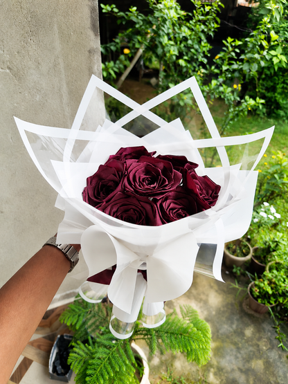Handmade Burgundy Ribbon Rose Bouquet - Deep Wine Red
