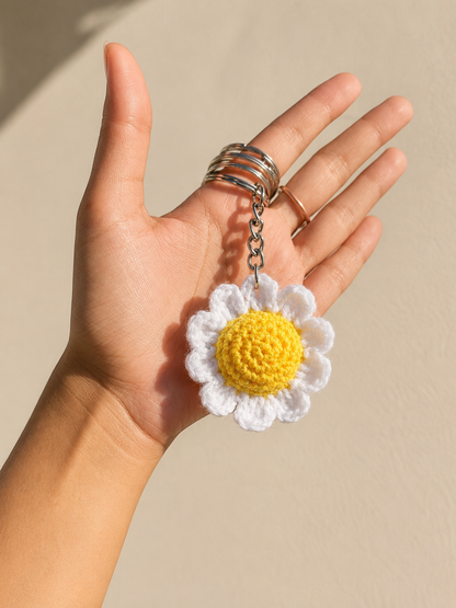 Handmade Crochet Daisy Keychain