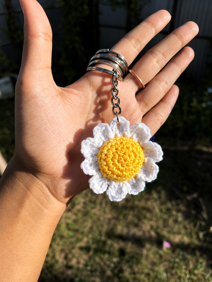 Handmade Crochet Daisy Keychain