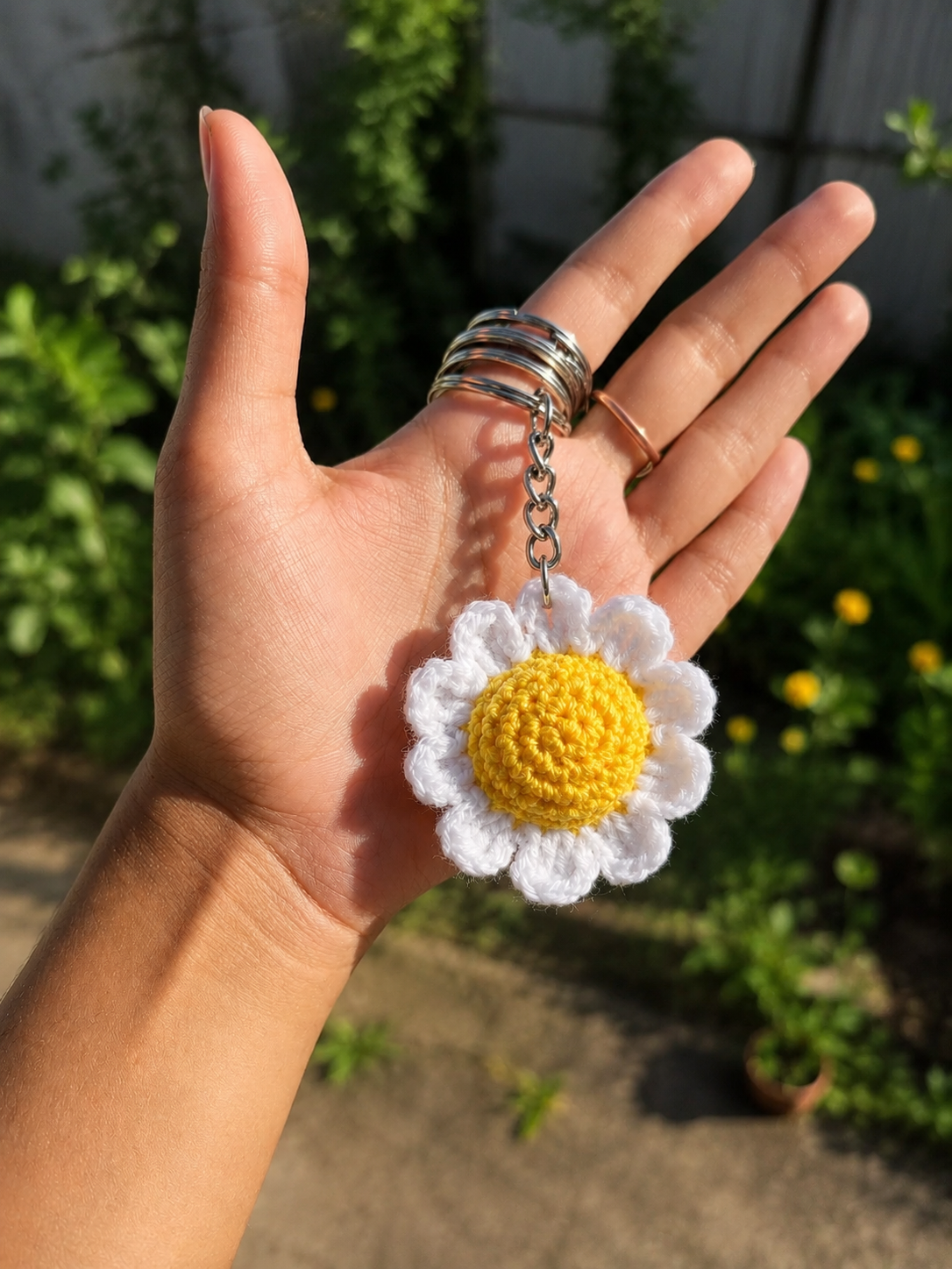 Handmade Crochet Daisy Keychain