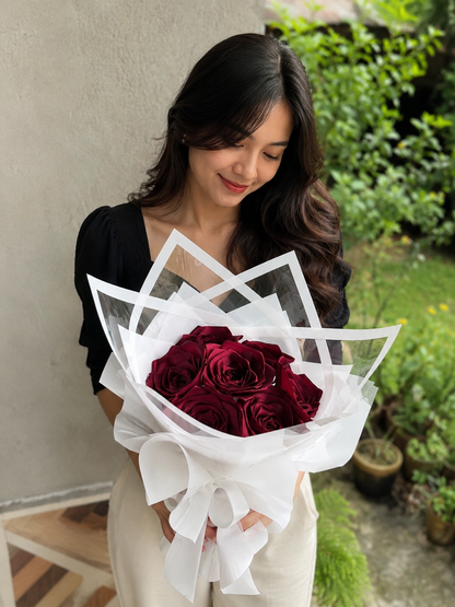 Handmade Burgundy Ribbon Rose Bouquet - Deep Wine Red