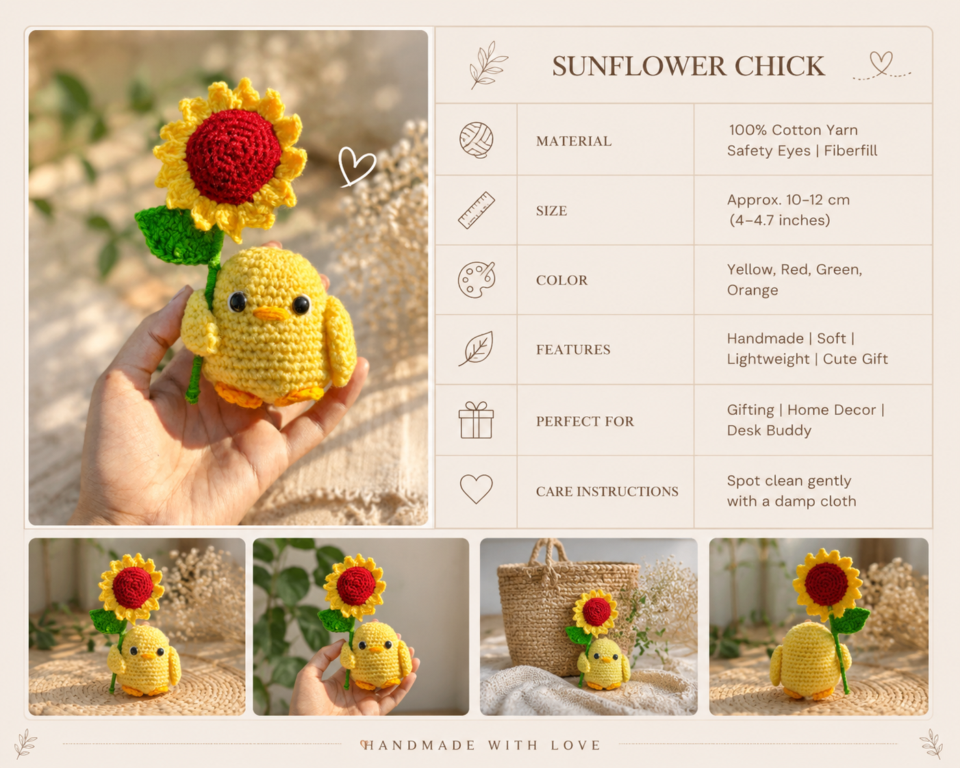 Handmade Crochet Sunflower Chick